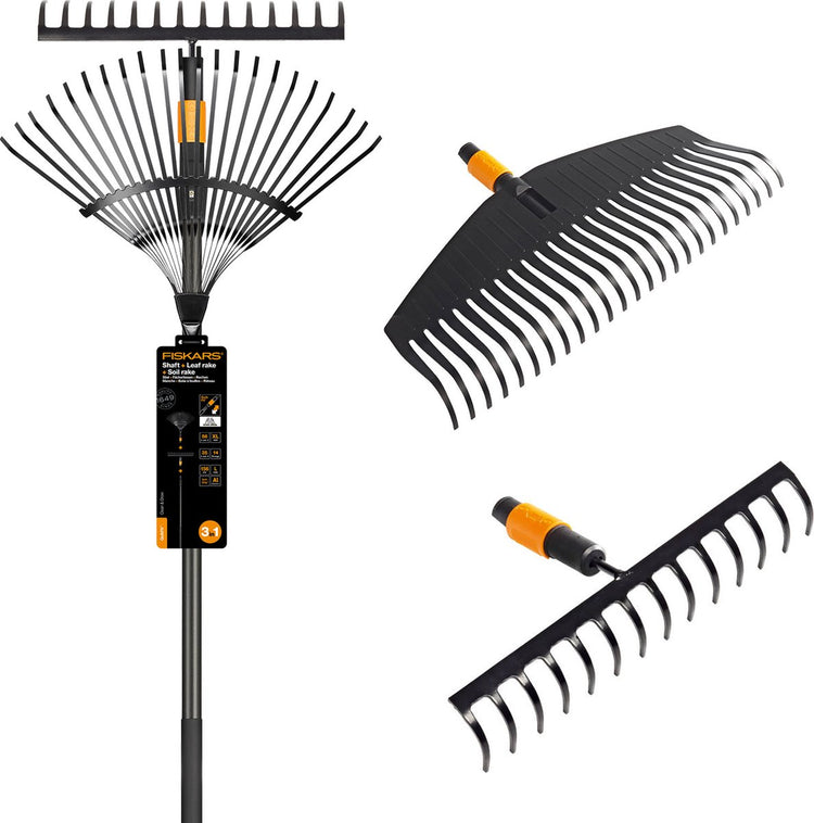 Fiskars râteau de jardin quikfit râteau à feuilles avec poignée - râteau de jardin avec poignée - lot de 2 râteaux