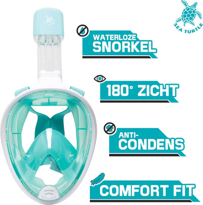 Masque de plongée pour tortue de mer - tuba - lunettes de plongée - ensemble de tuba - masque complet - adultes - blanc turquoise - L XL