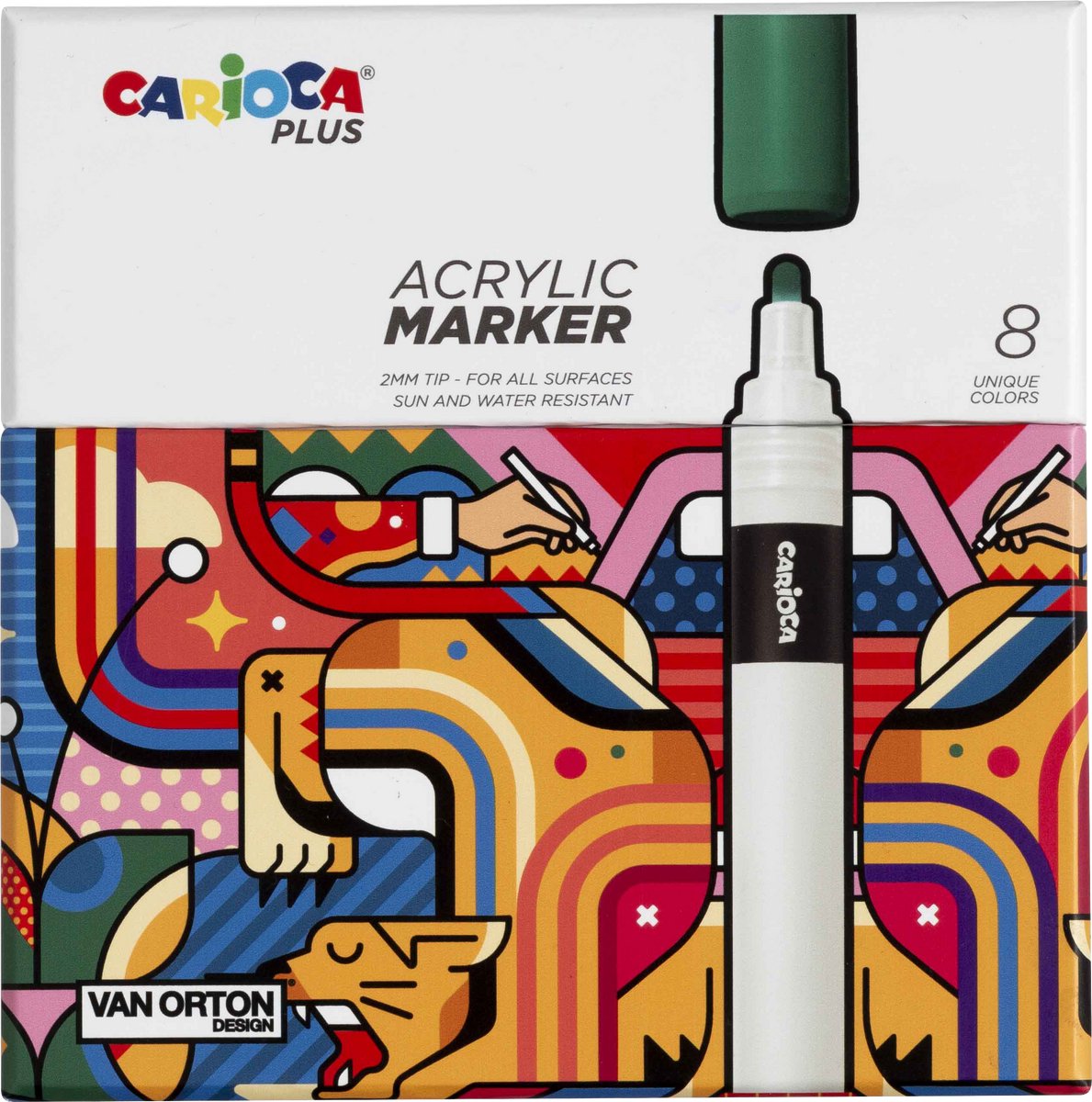 Marqueurs acryliques Carioca plus - 8 couleurs - marqueurs acryliques avec pointe de 2 mm - adaptés au papier, bois, verre, pierre