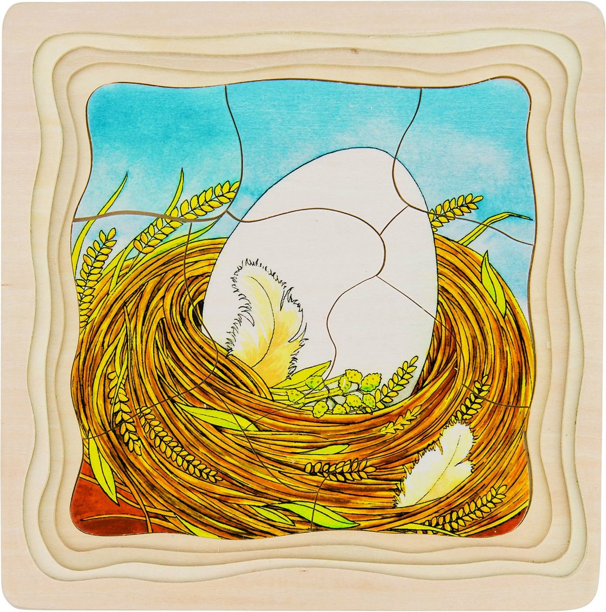 Poulet de puzzle de couche en bois goki