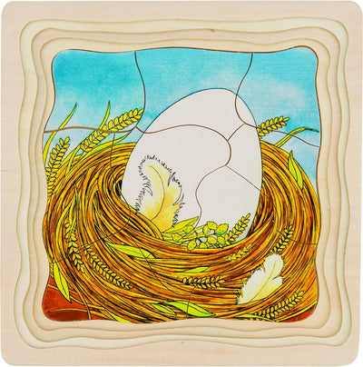 Poulet de puzzle de couche en bois goki