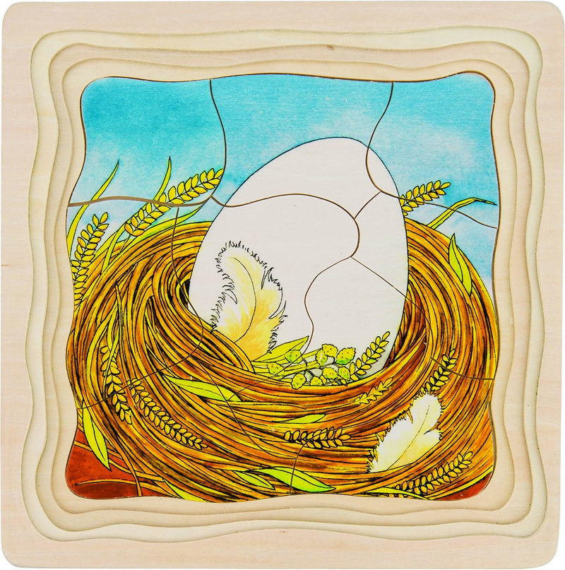 Poulet de puzzle de couche en bois goki