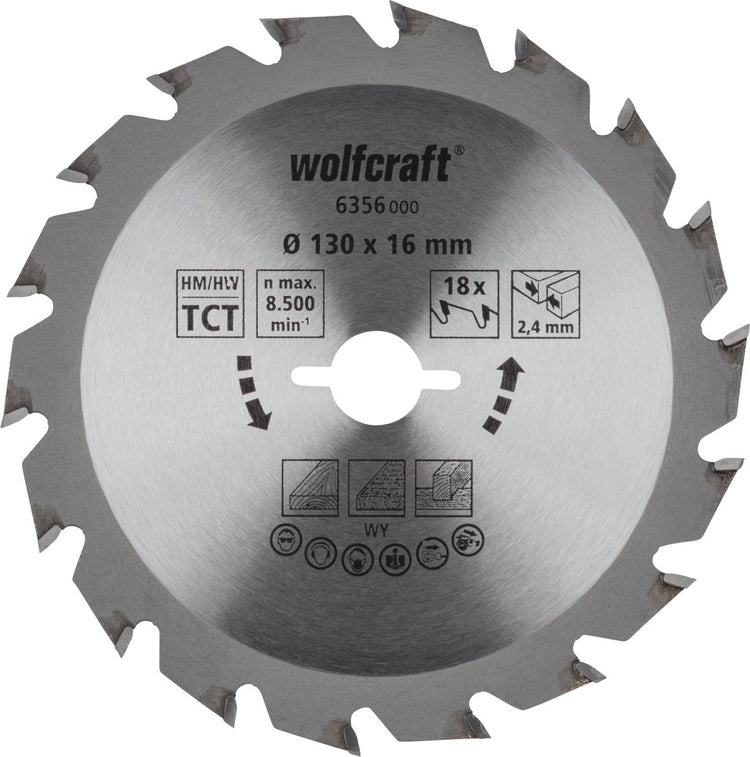 Wolfcraft - lame de scie circulaire 130x16mm - 18 dents - lame de scie pour scie circulaire - série verte - 6356000