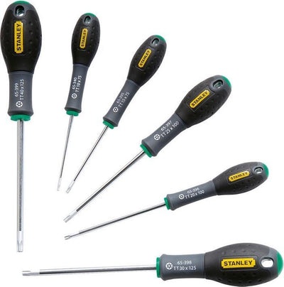 Jeu de 6 tournevis Fatmax Stanley Torx tt10 x 75 mm. tt15x75mm. tt20 x 100 mm. tt25 x 100 mm. tt30 x 125 mm. tt40 x 125mm