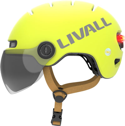 Livall l23 jaune m casque de vélo intelligent avec lumières LED et visière amovible, nta8776, certifié pour vélos électriques, casque de vélo avec détection de chute pour adultes (hommes et femmes)