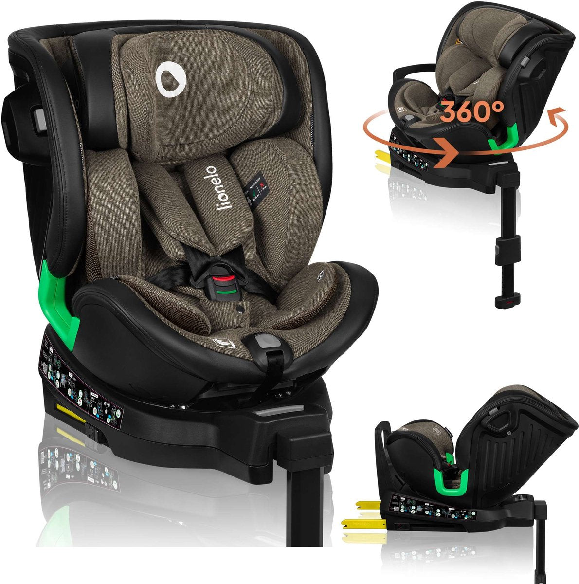 Lionelo Harmony - siège auto i-size 4en1 - rotatif à 360° - siège large - isofix + pied de support - dos à la route jusqu'à 105 cm (18 kg) - 40 à 150 cm - 0 à 36 kg - protection latérale - RWF et FWF - housse en bambou - dri-seat - appui-tête réglable