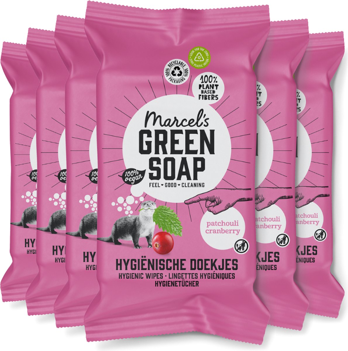 Lingettes nettoyantes au savon vert Marcel's - patchouli canneberge - 6 x 60 pièces