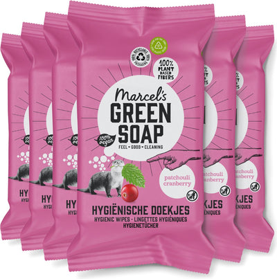 Lingettes nettoyantes au savon vert Marcel's - patchouli canneberge - 6 x 60 pièces