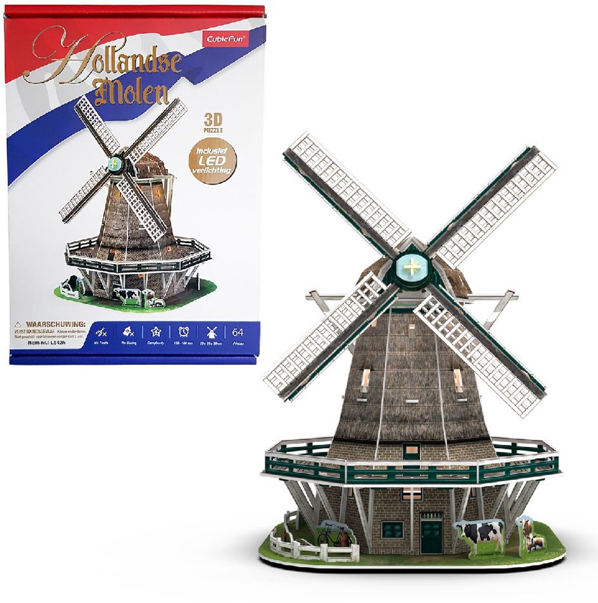 Moulin à puzzle 3D cubique amusant LED - 65 pcs.