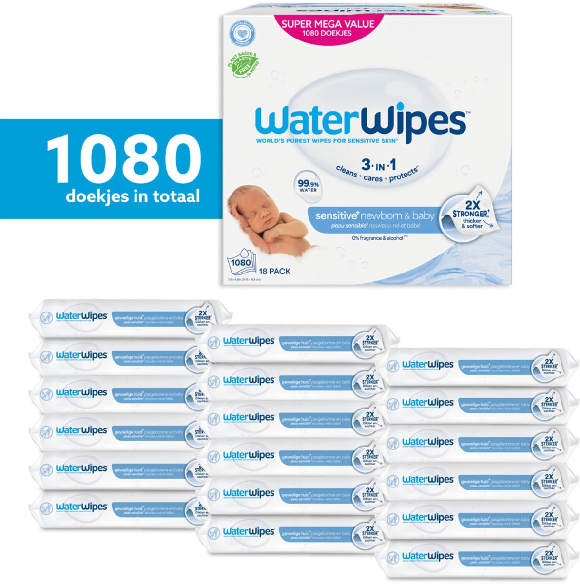 Waterwipes lingettes bébé bio - 18 x 60 pièces - 1080 lingettes