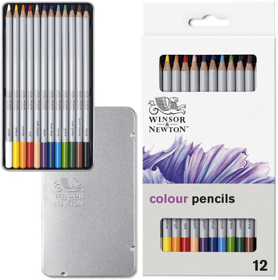 Winsor Newton 0490012 Studio Collection ensemble de crayons de couleur 12 pièces-crayons de dessin à base de cire Dikcores dans une boîte en métal