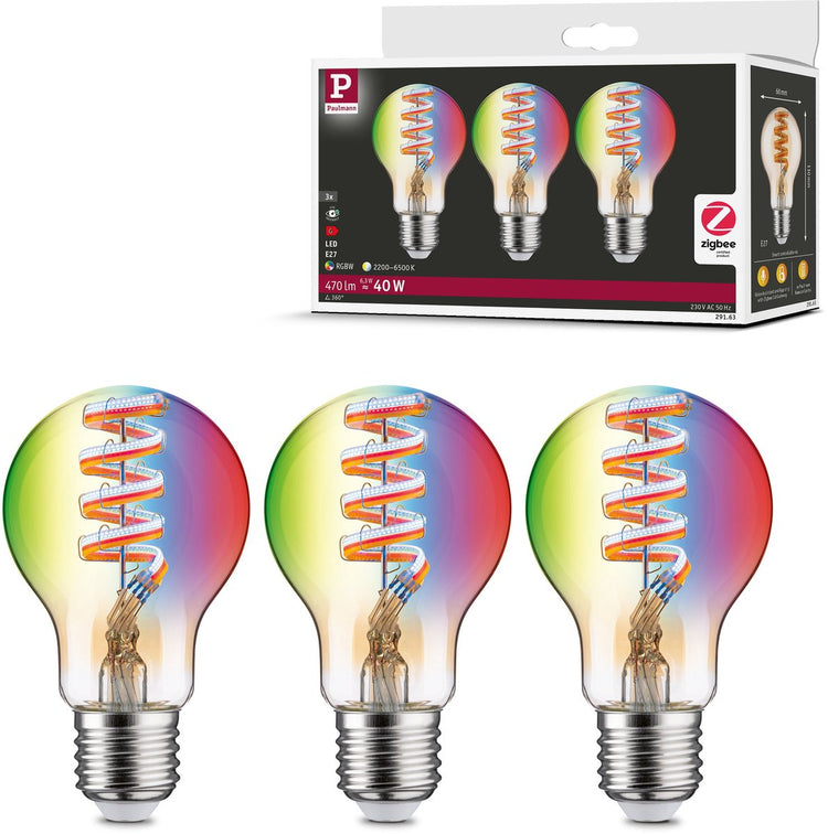 Paulmann Ampoule LED Filament 230 V Smart Home ZigBee 3.0 E27 3x470LM 3x6,3W RGBW+ Intensité variable Or