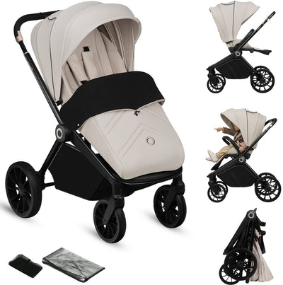 Poussette Lionelo mika plus - roues tout terrain - légère - siège réglable - capote XXL avec UPF 50+ - pliable compacte - accessoires inclus