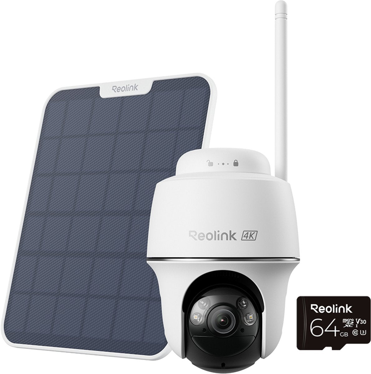 Caméra de sécurité wifi batterie Reolink 4k - vision nocturne couleur - suivi automatique - panneau solaire amovible - wifi double bande 6 - audio bidirectionnel - série argus b440 avec panneau solaire 2 + carte SD 64 Go