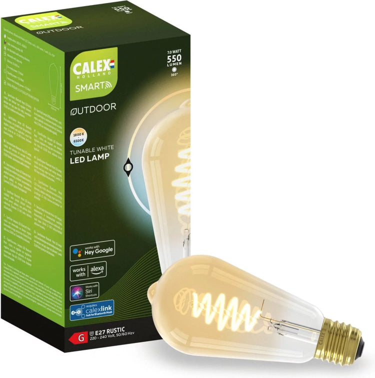 Lampe LED intelligente d'extérieur intelligente Calex - e27 - ampoule intelligente en maille Bluetooth st64 - RVB et lumière blanche chaude - or - 7w