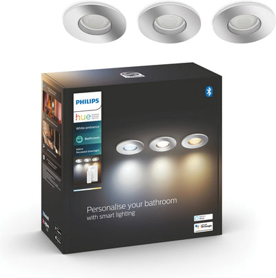 Spot encastrable pour salle de bain Philips Hue Adore - lumière blanche chaude à froide - pack de 3 - 1 variateur - chrome
