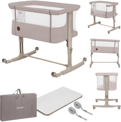 Cododo Lionelo Aurora 3en1 - lit bébé jusqu'à 9 kg - lit de croissance - 4 roues avec freins - lit de camping - hauteur réglable - maille respirante - avec sac de transport pour matelas - housse amovible