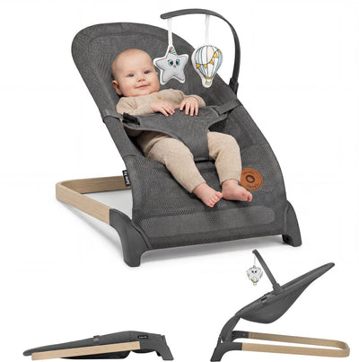 Chaise à bascule pour bébé Lionelo June - jusqu'à 9 kg - ceintures de sécurité 3 points - légère - revêtement en maille - pliage à plat - mouvement de bascule naturel - certifié - chaise à bascule balançoire pour bébé
