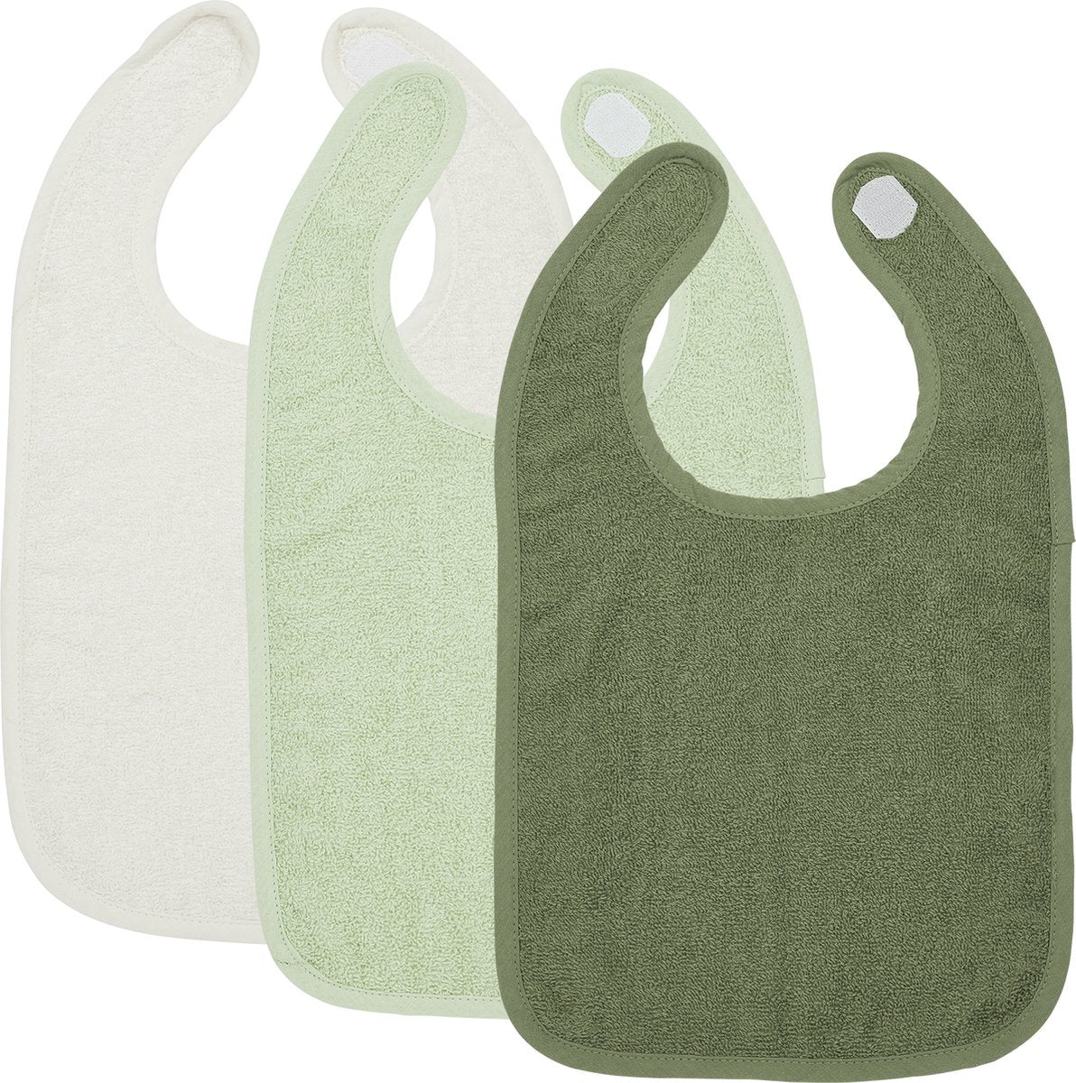 Bavoir Meyco baby uni - paquet de 3 - tissu éponge - blanc cassé vert doux vert forêt
