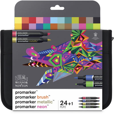 Winsor Newton 0290037 ensemble de marqueurs mixtes 24 en portefeuille | promarker, pinceau, néon métallique