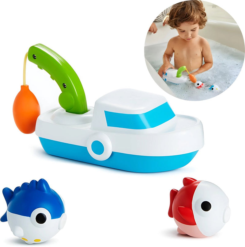 Jouets de bain Munchkin - Bateau de pêche en haute mer - Foret de pêche avec canne à pêche amovible - Pêche magnétique - Jouets de bain interactifs