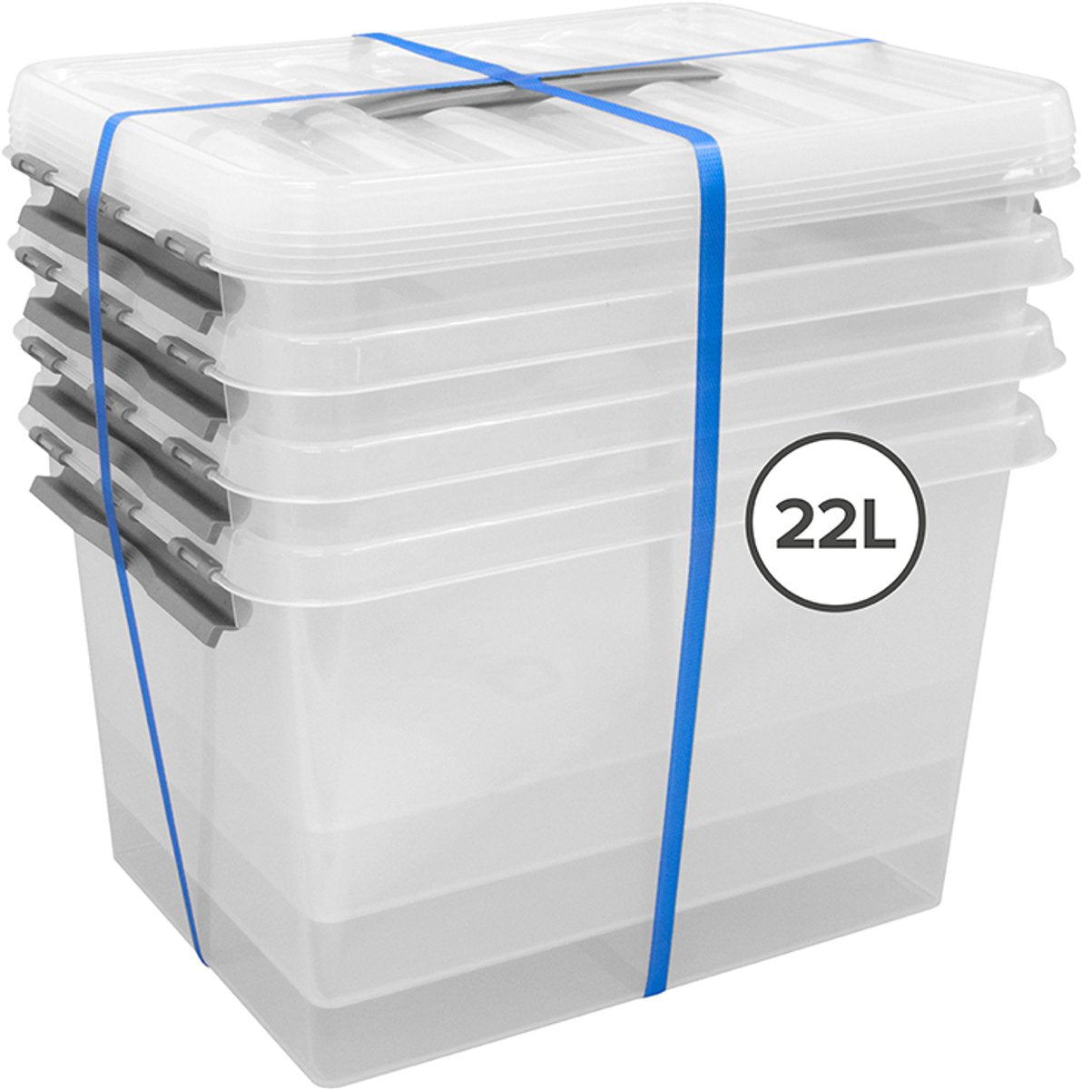 Sunware - boîte de rangement q-line avec couvercle - 22l - lot de 4 - gris transparent