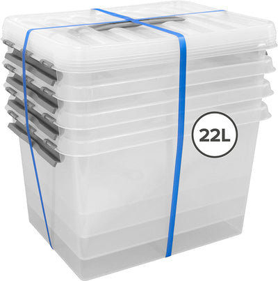 Sunware - boîte de rangement q-line avec couvercle - 22l - lot de 4 - gris transparent