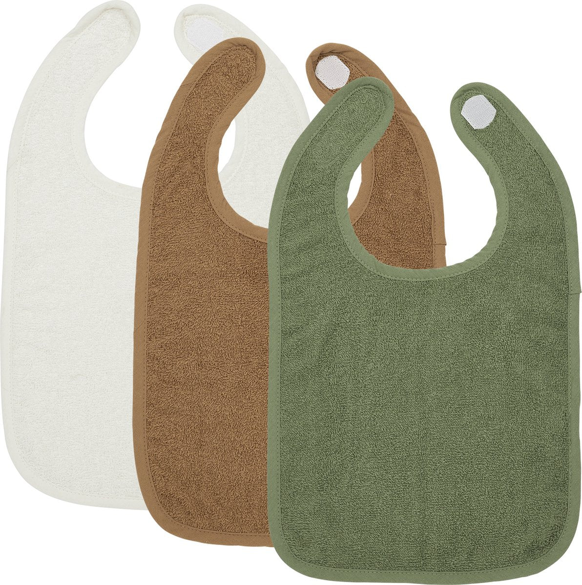 Bavoir Meyco baby uni - paquet de 3 - tissu éponge - blanc cassé caramel vert forêt