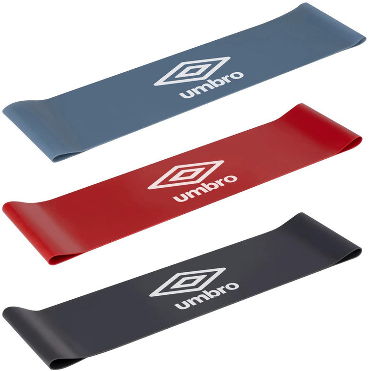 Ensemble de bandes de résistance Umbro 3 pièces - bande de fitness - bandes de résistance 9 kg 6,75 kg 4,5 kg - bande d'entraînement - élastiques de fitness pour la musculation et la rééducation - 76 x 300 mm - noir, rouge et bleu