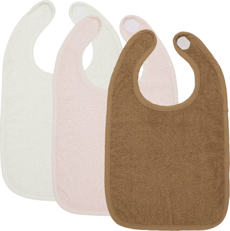 Bavoir Meyco baby uni - paquet de 3 - tissu éponge - caramel rose tendre blanc cassé