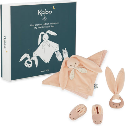 Coffret naissance Kaloo - coffret cadeau bébé bleu - doudou, anneau de dentition, chaussons.