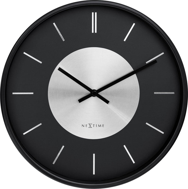 Nexttime retro ii – horloge murale – 25 cm – métal – noir argent – silencieuse