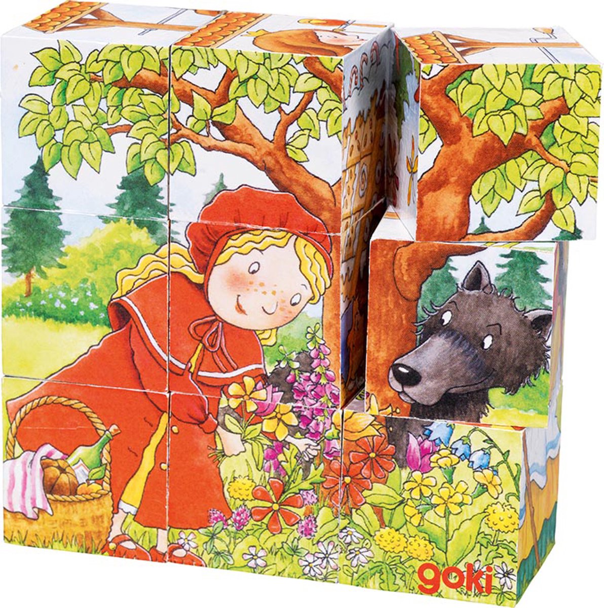 Puzzle bloc Goki - conte de fées - 9 pièces - bois - 3 ans