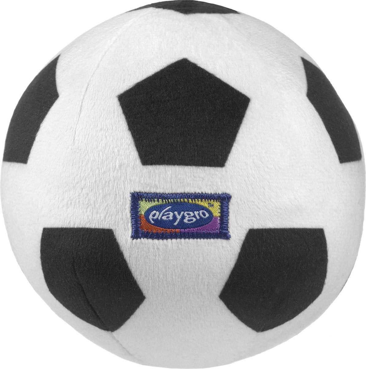 Playgro bébé peluche ballon de football - mon premier ballon - ballon bébé - jouet bébé - football bébé - ballon bébé doux - hochet bébé - ballon bébé - jouet bébé - jouets éducatifs bébé - hochet - noir et blanc - cloche - 13cm