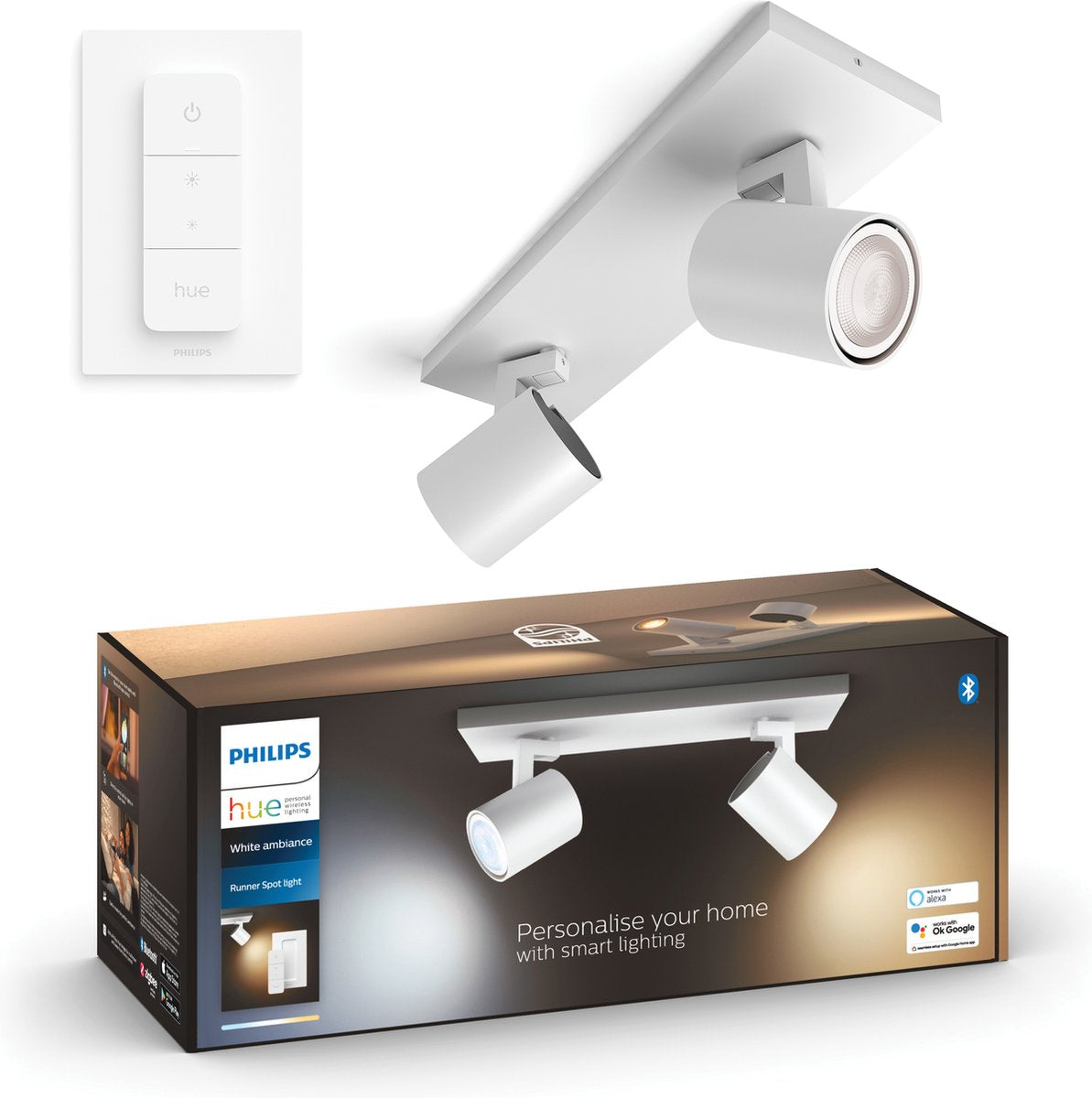 Spot en saillie Philips Hue Runner - lumière blanc chaud à froid - 2 spots - blanc - 1 variateur