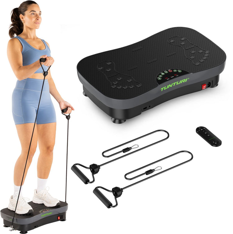 Plateforme vibrante Tunturi cardio fit v30 - avec bandes de résistance et télécommande - plaque vibrante - 99 vitesses - 10 programmes - vibration et oscillation