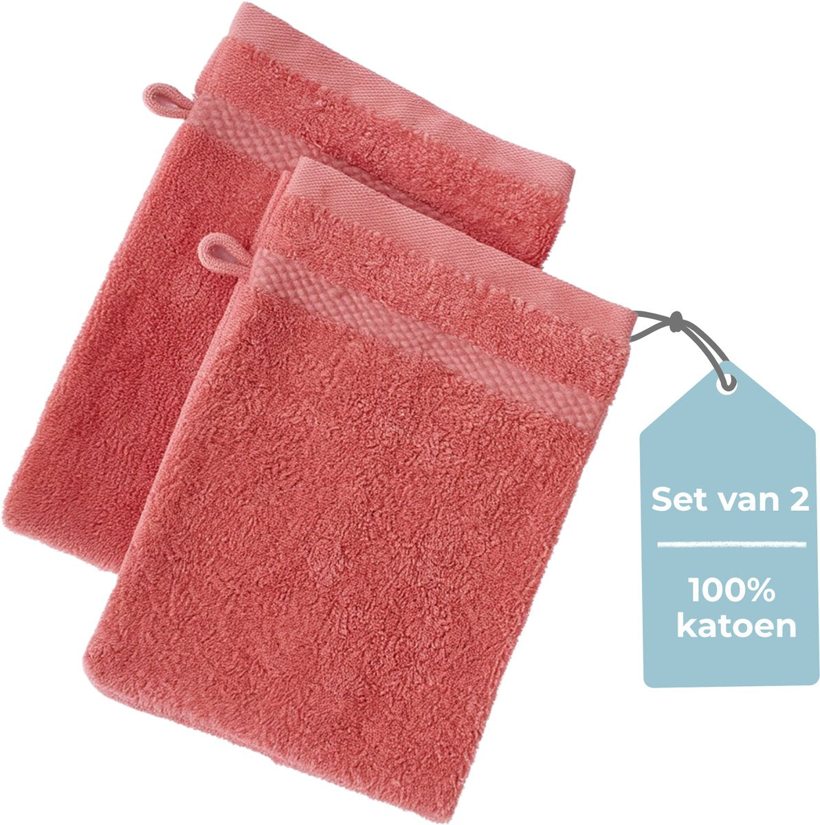 Faire taire. gant de toilette Living Hush Living - lot de 2 - 100 % coton - qualité lourde 500 g m2 - bordure élégante et boucle de suspension - 16x22 cm - corail