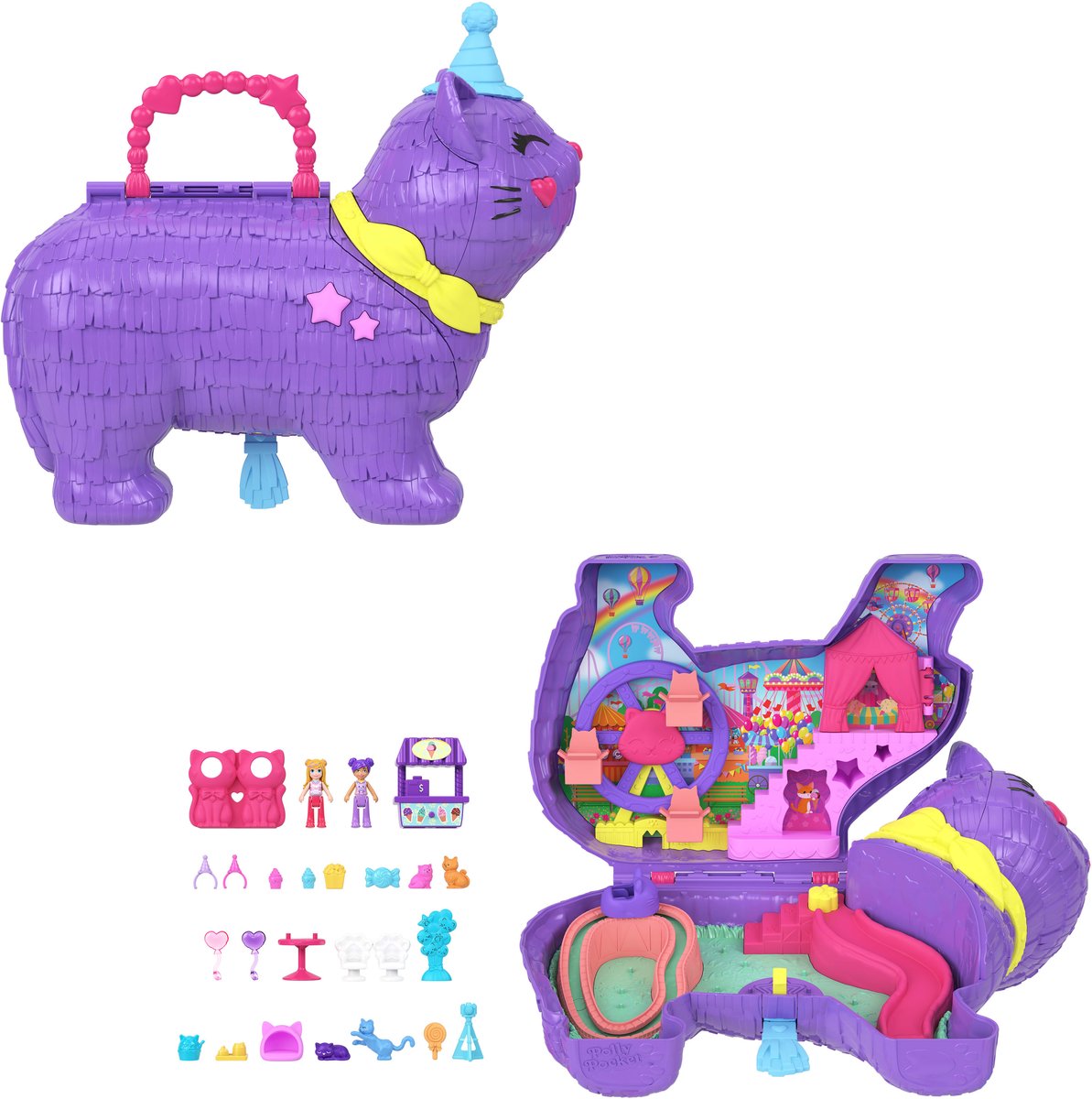 Polly pocket piñata party avec minou - ensemble de figurines compactes
