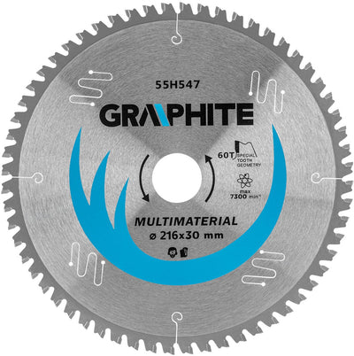 Tarcza graphite - lame de scie large universelle - 216 mm - 60 dents - vitesse de coupe élevée