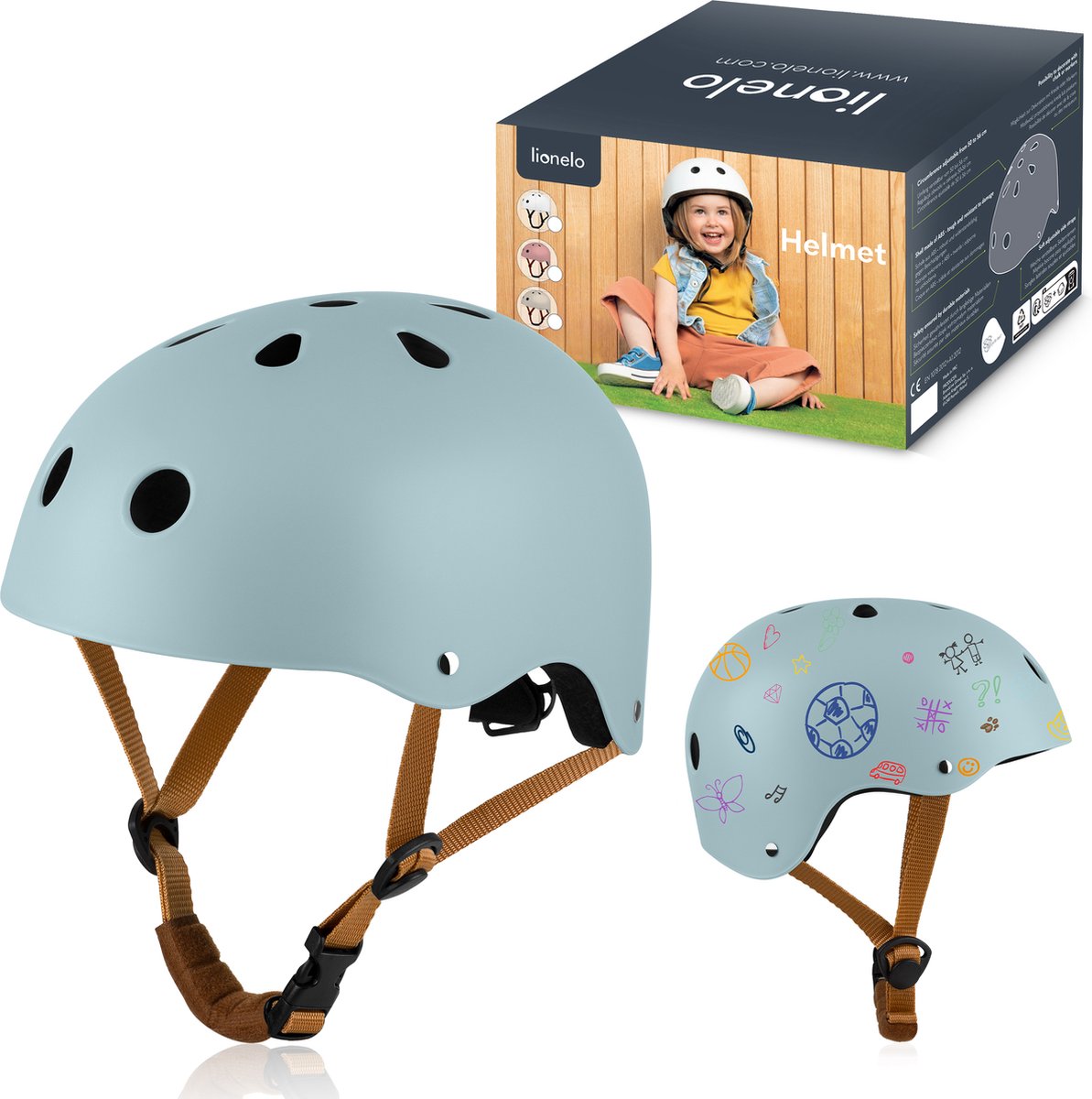Casque de vélo Lionelo pour enfants - taille 50-56cm - 20x23cm - s - certification intertek - matériaux abs eps - ajustement réglable - 11 ouvertures d'aération - mentonnière supplémentaire - personnalisable avec craie et marqueurs - certifié en1078