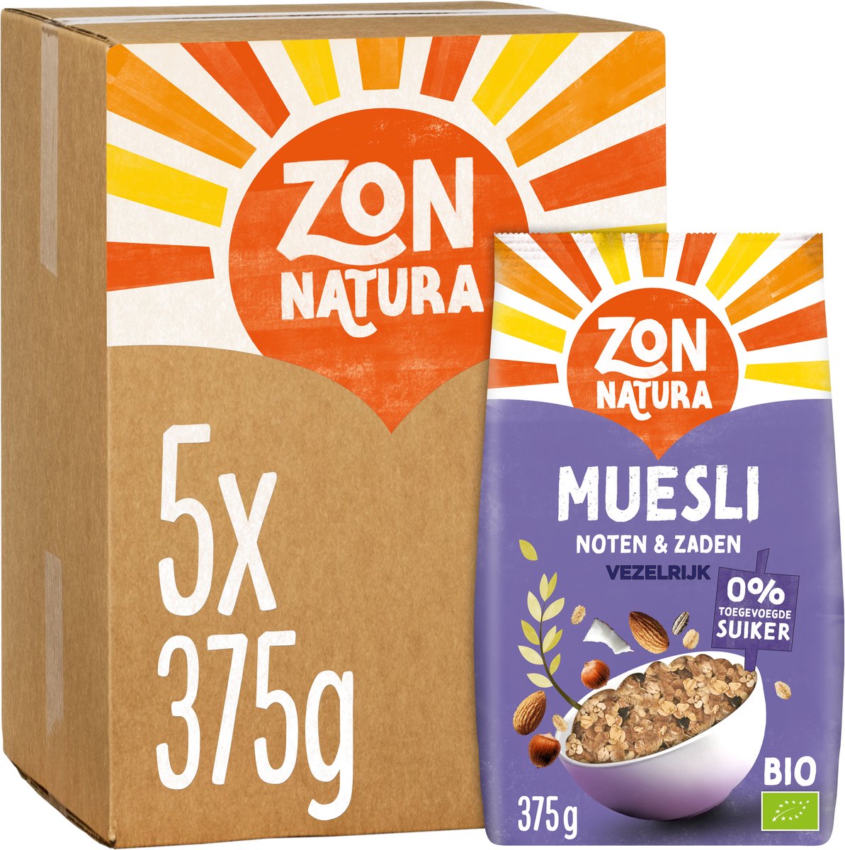 Muesli bio Zonnatura - graines de noix - 5 x 375g