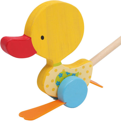 Petit pied en bois poussoir canard Tina avec bâton