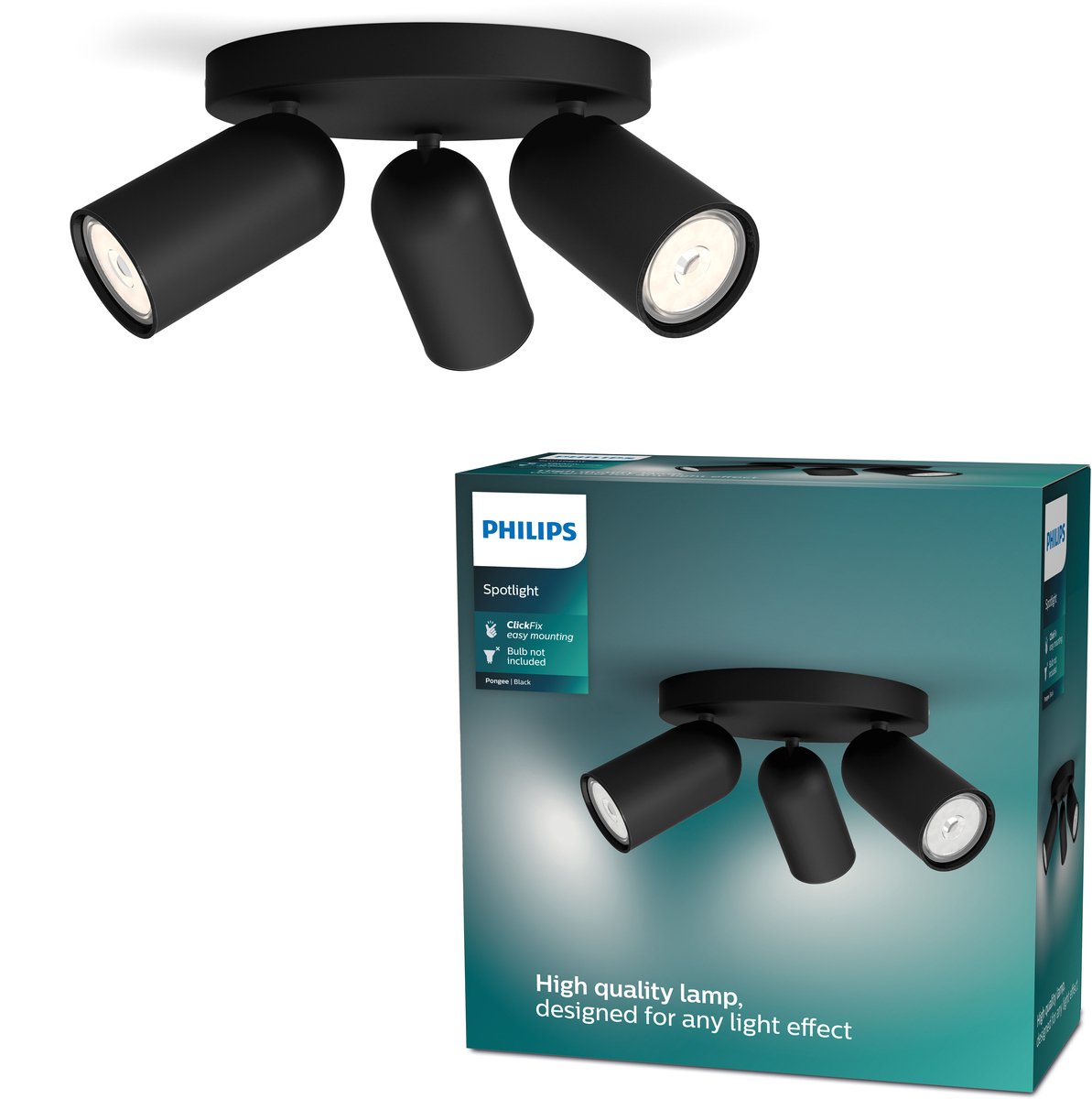 Spot en saillie Philips LED Philips Pongee - 3 lumières - noir