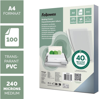 Pack 100 couverture de reliure transparente 53762 Fellowes pvc a4