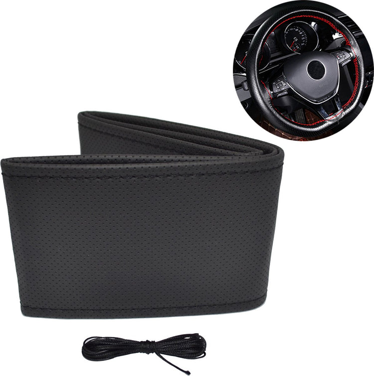 Amio housse de rembourrage de volant en cuir artificiel avec aiguille et fil 38-39cm noir