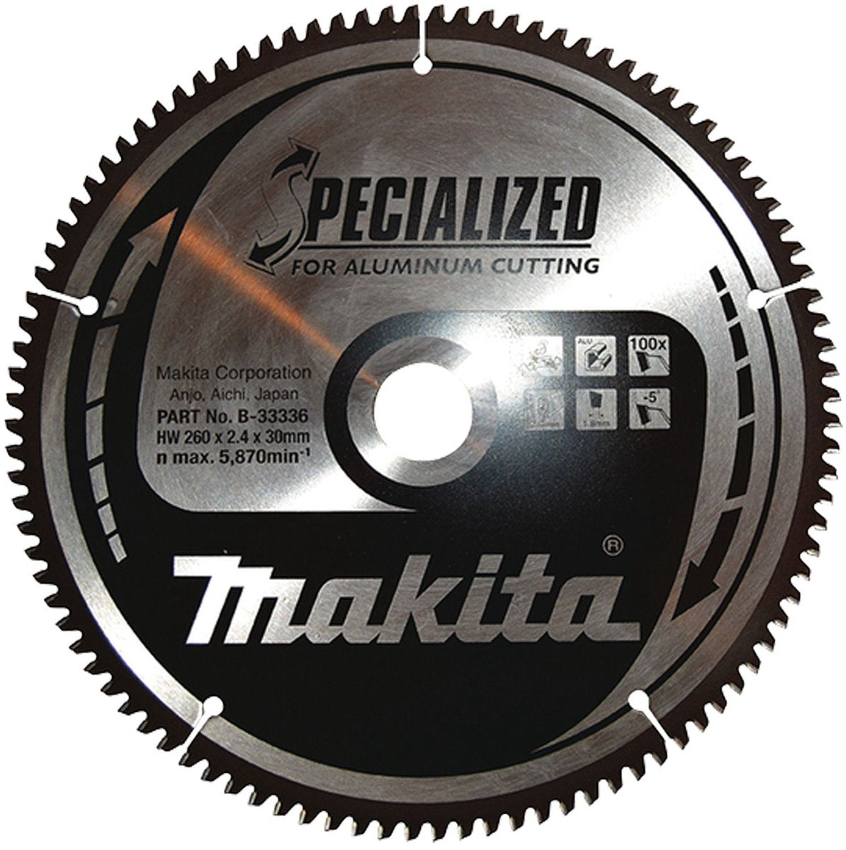 Makita accessoires lame de scie transversale aluminium spécialisé 260x30x2,4 100t -5g