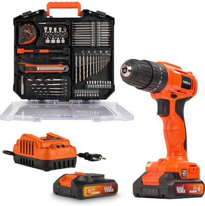Powerplus - dual power - powdpo1150 - 20 v - brossé - tournevis, perceuse à percussion - 20v - incl. 2 batteries 20v 2.0ah et chargeur - 78 acc.