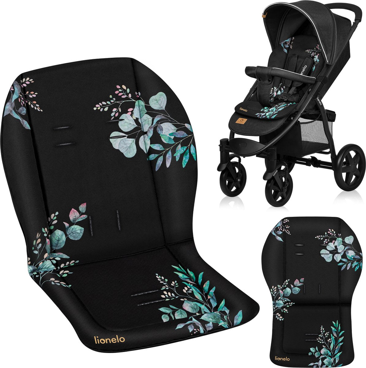 Doublure de siège Lionelo - insert de coussin de poussette universel - conception double face - tissu hydrophobe - ajustement flexible - lavable - confortablement doux - moments d'or