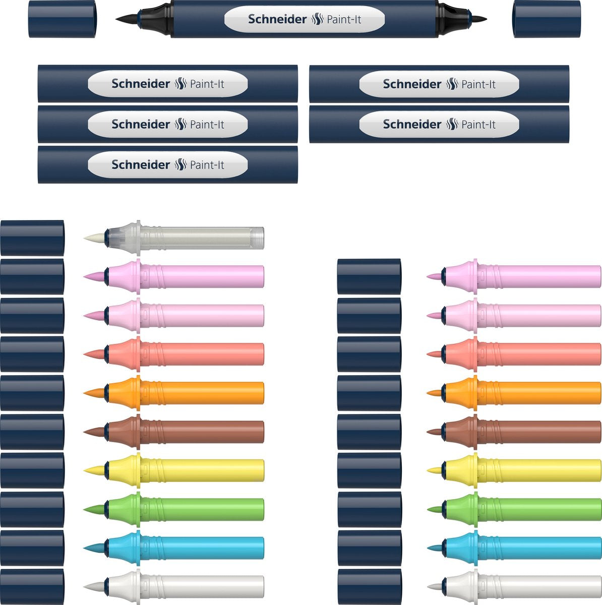 Instruments d'écriture Schneider marqueur Schneider - set de marqueurs doubles - paint-it 040 - 10 couleurs + 6 supports - s-ml04010903
