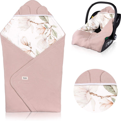 Couverture d'emmaillotage de voyage Lionelo - enveloppe pour poussette de siège auto - 100% coton bambou - tog 2,5 - hypoallergénique - pour automne hiver - réglable avec velcro - 90x90 cm - respirant doux - lavable en machine